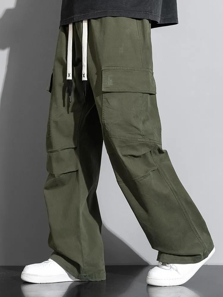 Straight Leg Cotton Cargo Pants sold by Hoooyi