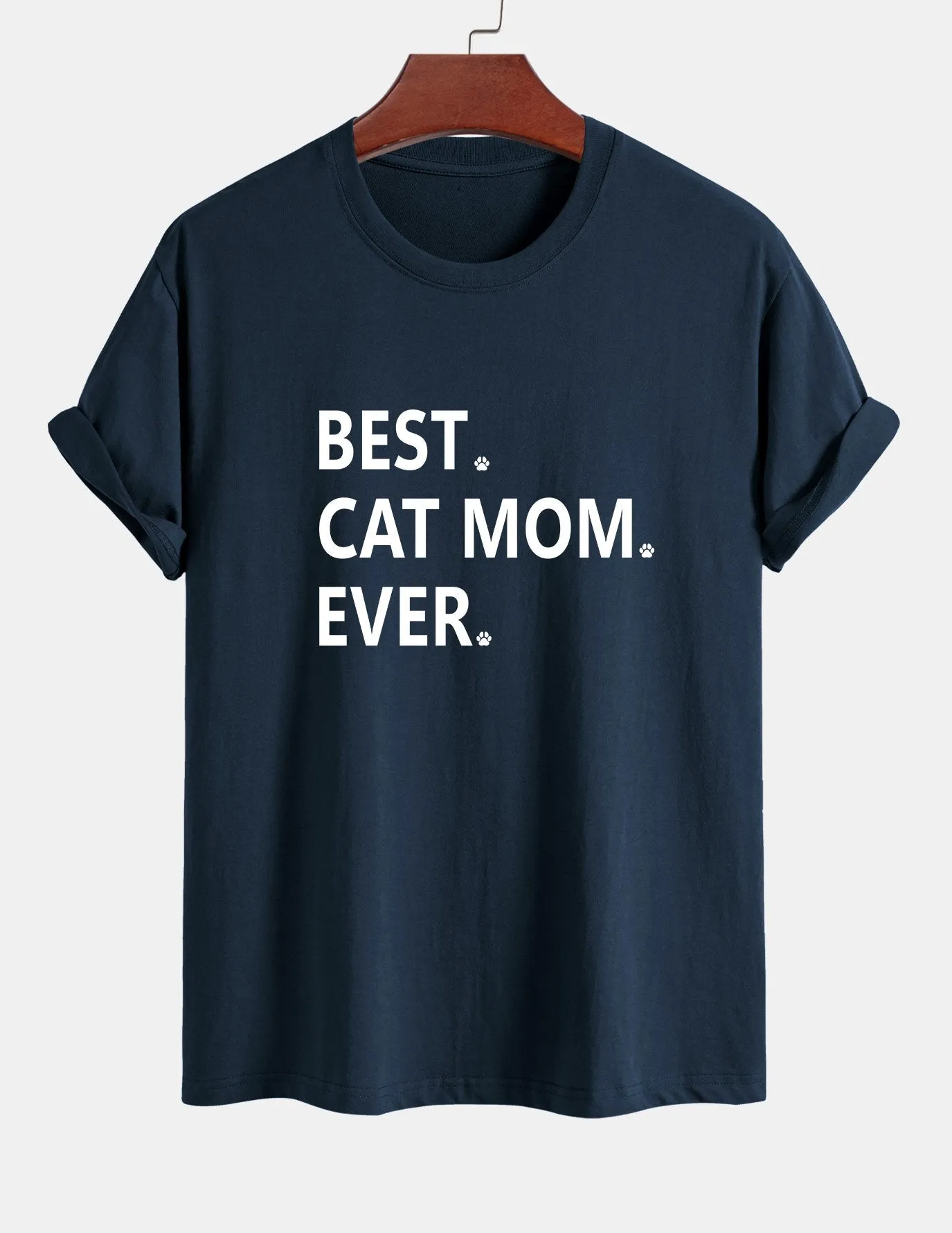 Regular Fit Best Cat Mom Ever Print Cotton T-Shirt sold by Hoooyi product image thumbnail 4