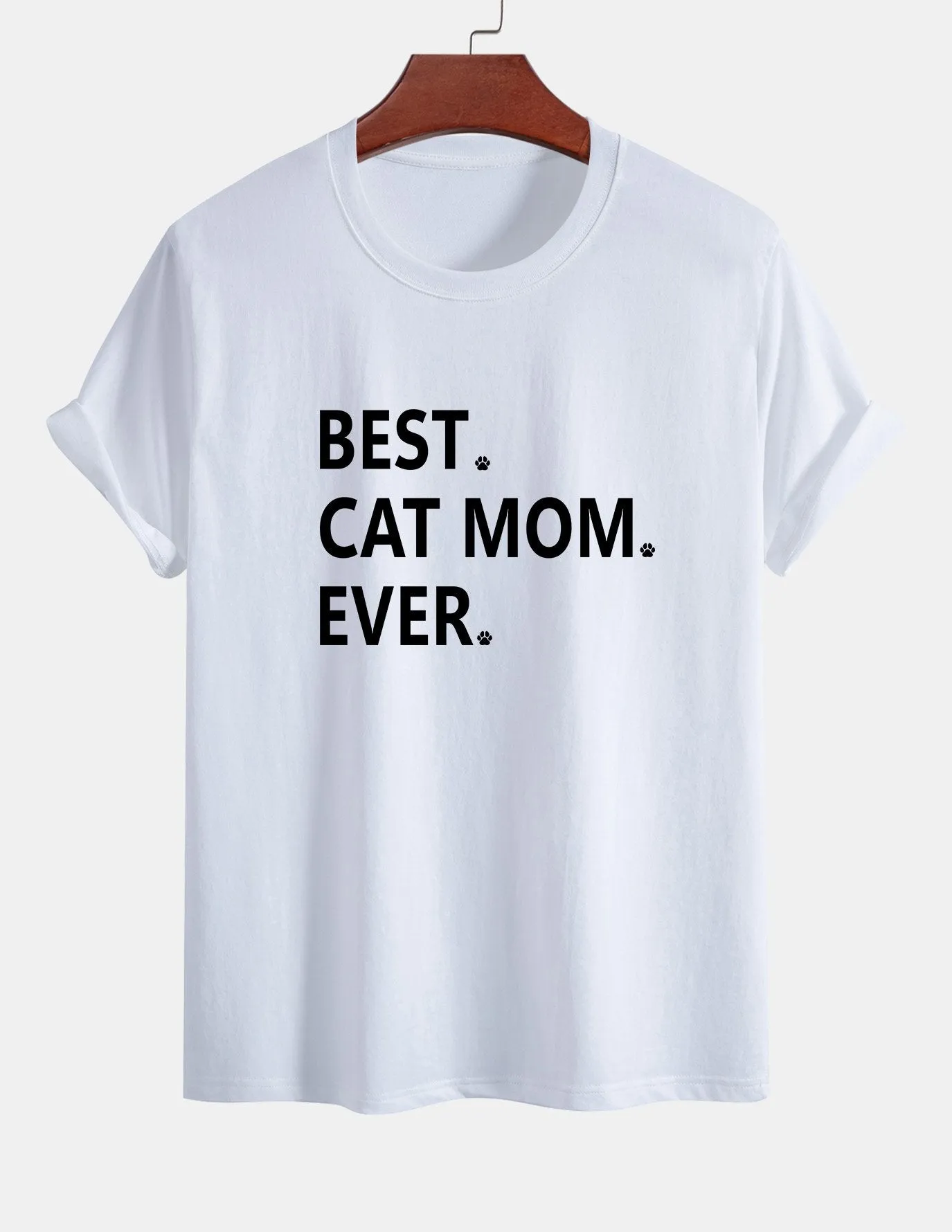 Regular Fit Best Cat Mom Ever Print Cotton T-Shirt sold by Hoooyi