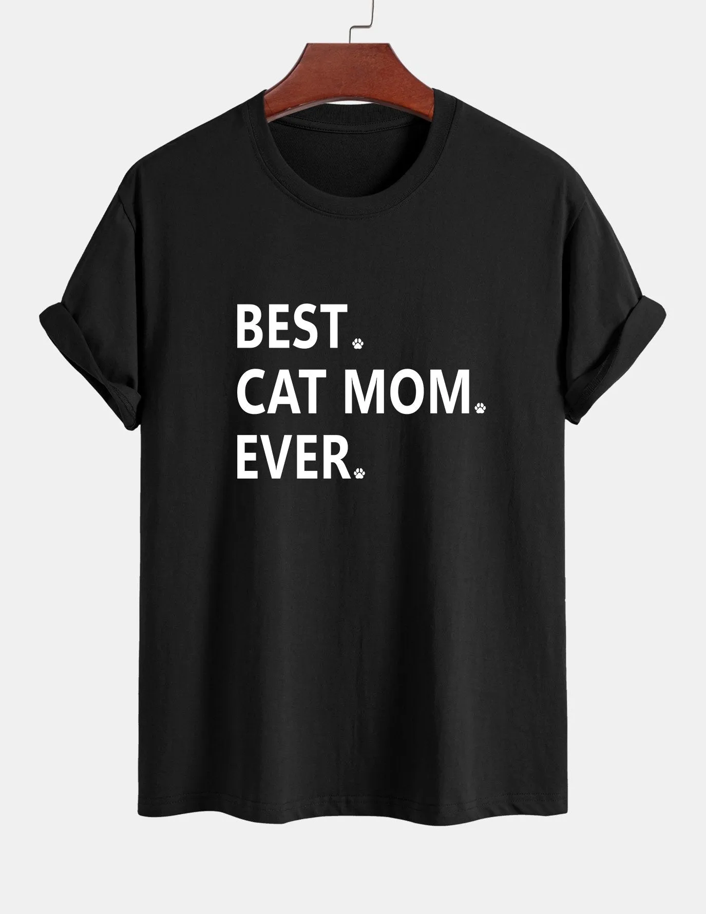 Regular Fit Best Cat Mom Ever Print Cotton T-Shirt sold by Hoooyi product image thumbnail 2