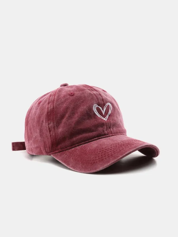 Heart Embroidery Washed Distressed Baseball Cap sold by Hoooyi