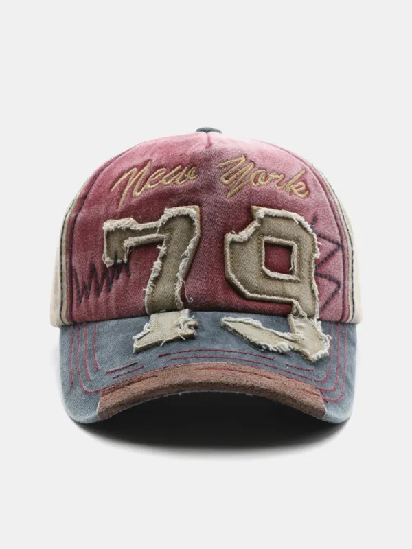 New York 79 Embroidery Washed Distressed Baseball Cap sold by Hoooyi