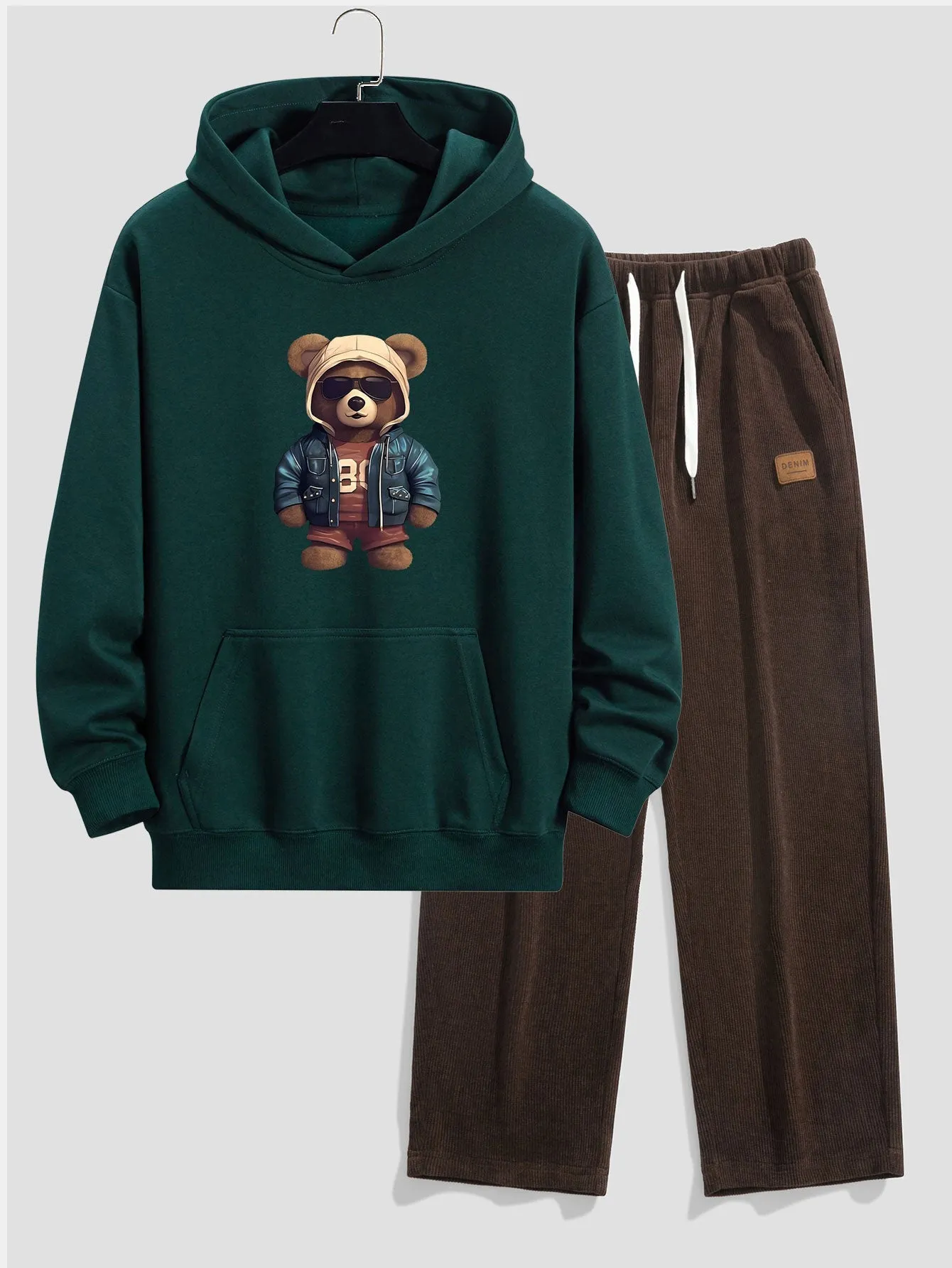 Bear In Leather Jacket Print Relax Fit Hoodie & Straight Leg Corduroy Pants sold by Hoooyi product image thumbnail 5