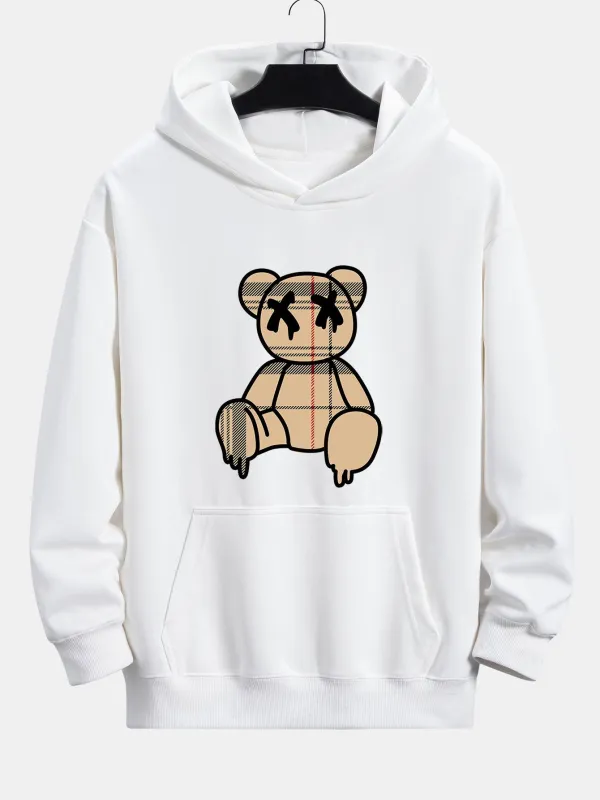Plaid Dissolving Bear Print Relax Fit Hoodie sold by Hoooyi