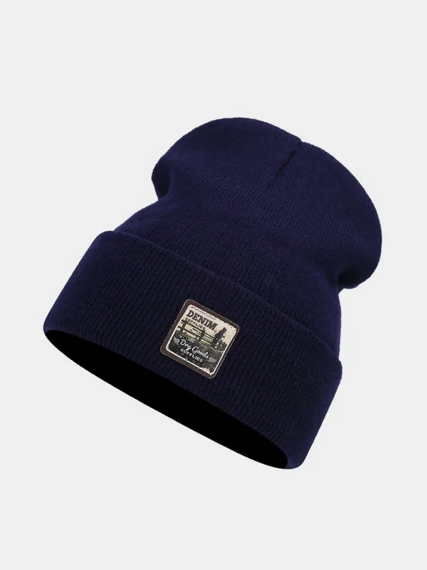 Solid Color Slogan Patch Knit Beanie Hat sold by Hoooyi