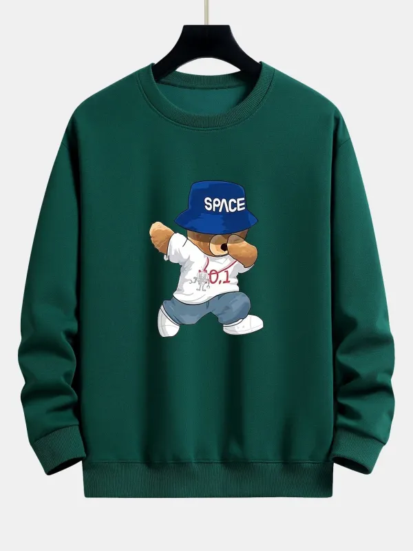 Bear With Hat Print Relax Fit Sweatshirt sold by Hoooyi