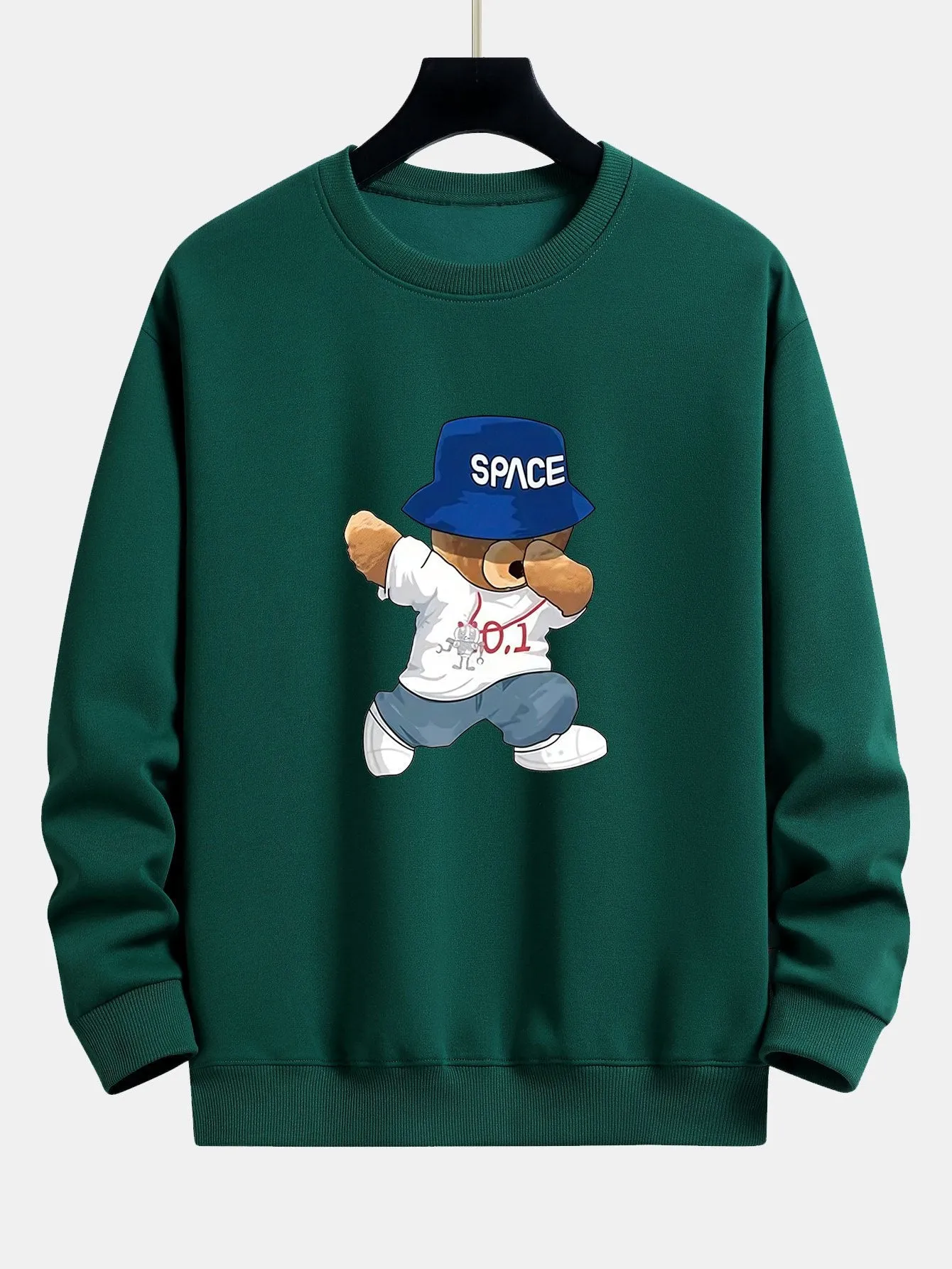 Bear With Hat Print Relax Fit Sweatshirt sold by Hoooyi