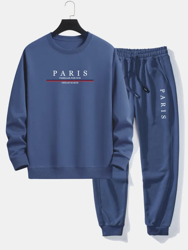 Paris Slogan Print Relax Fit Crew Neck Sweatshirt & Jogging Pants sold by Hoooyi