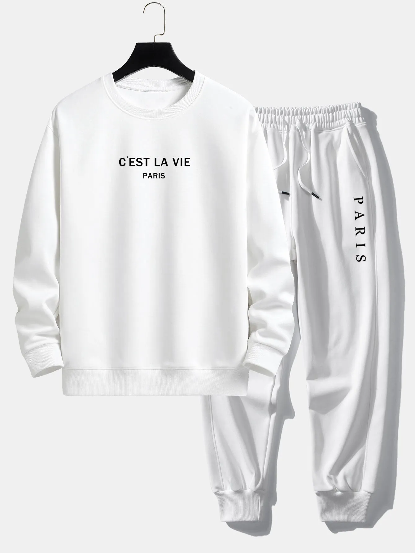 Paris Slogan Print Relax Fit Crew Neck Sweatshirt & Jogging Pants sold by Hoooyi product image thumbnail 3