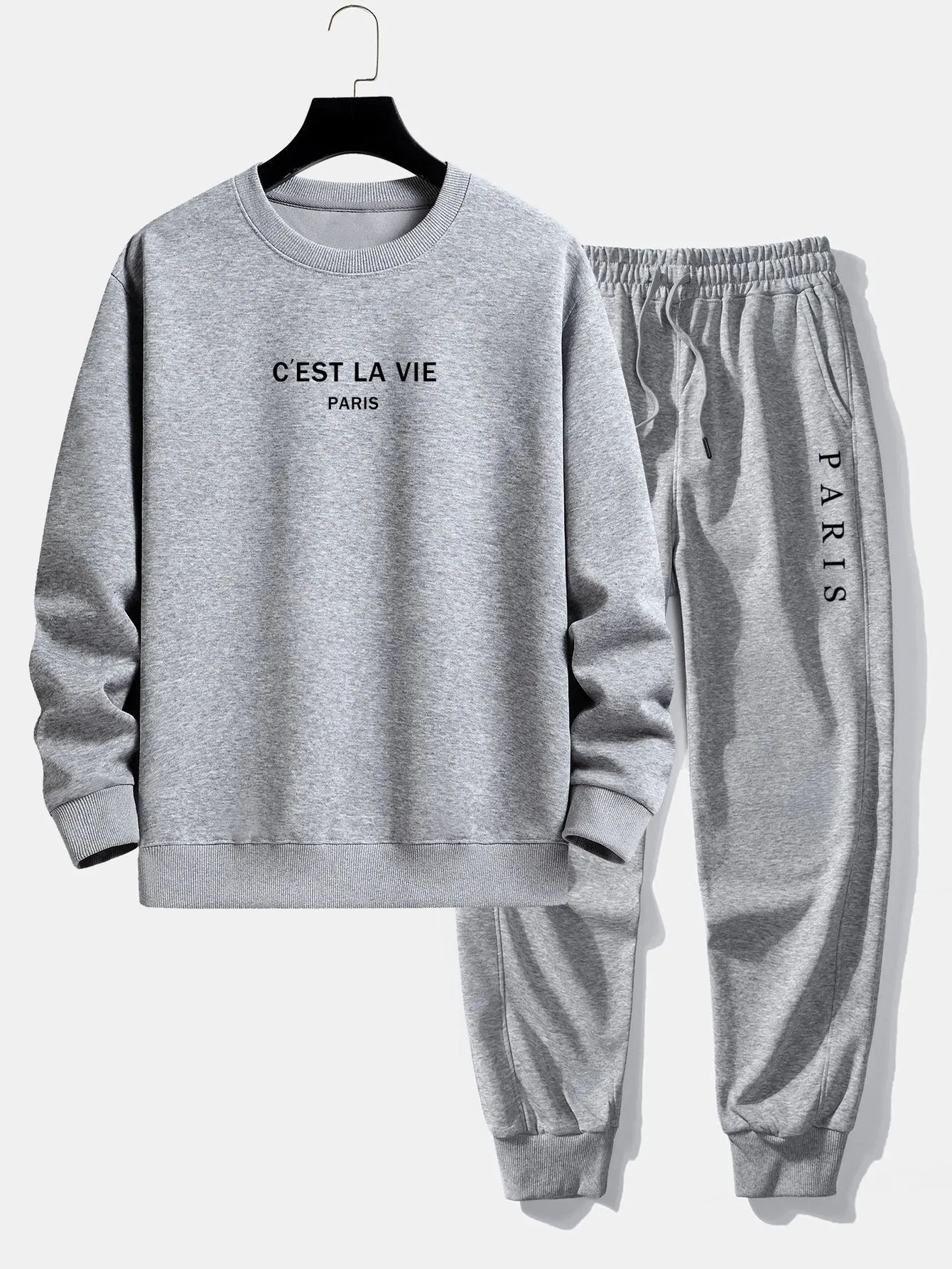 Paris Slogan Print Relax Fit Crew Neck Sweatshirt & Jogging Pants sold by Hoooyi product image thumbnail 4