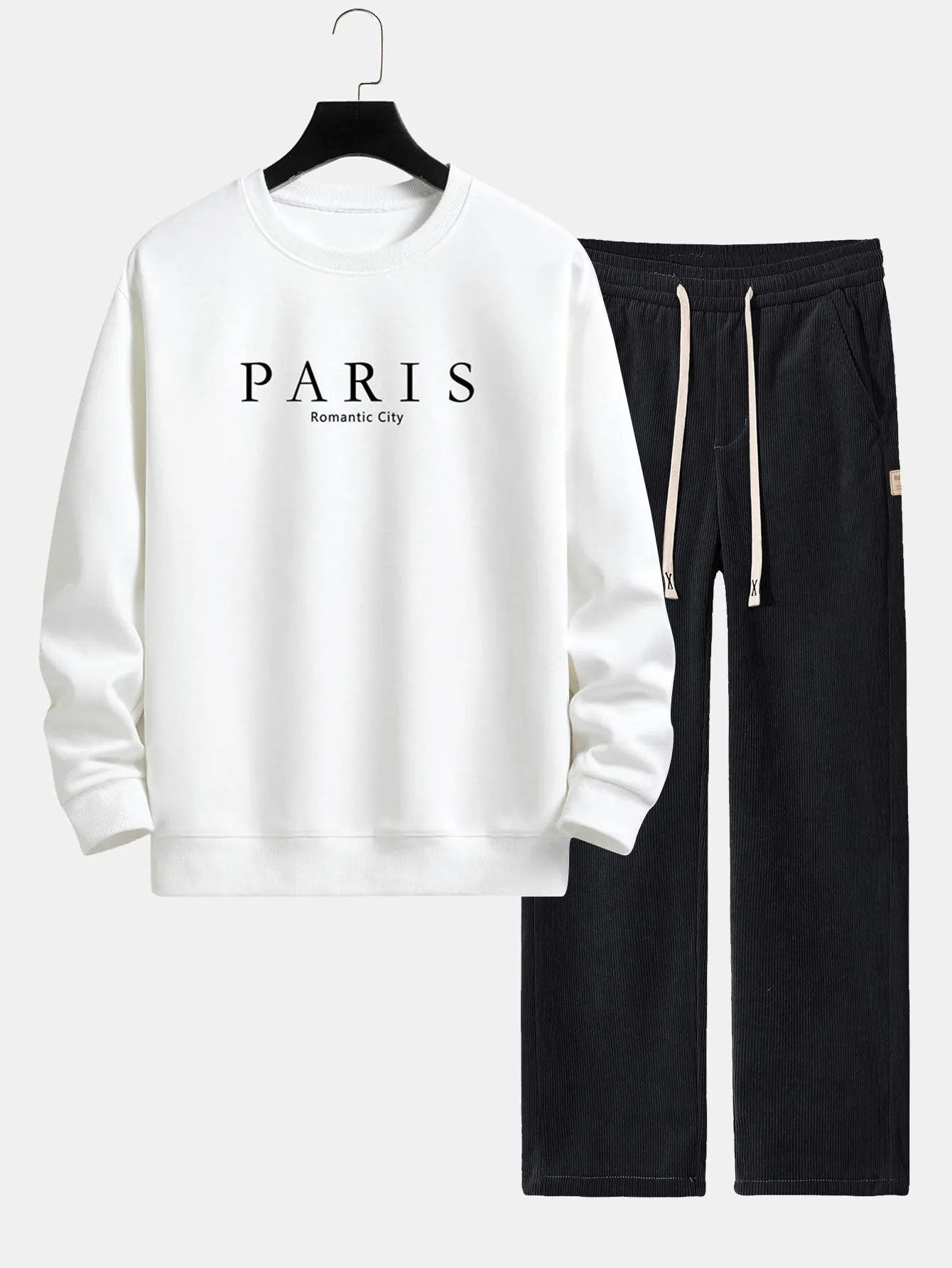 Paris Slogan Print Relax Fit Sweatshirt & Straight Leg Corduroy Pants sold by Hoooyi product image thumbnail 4