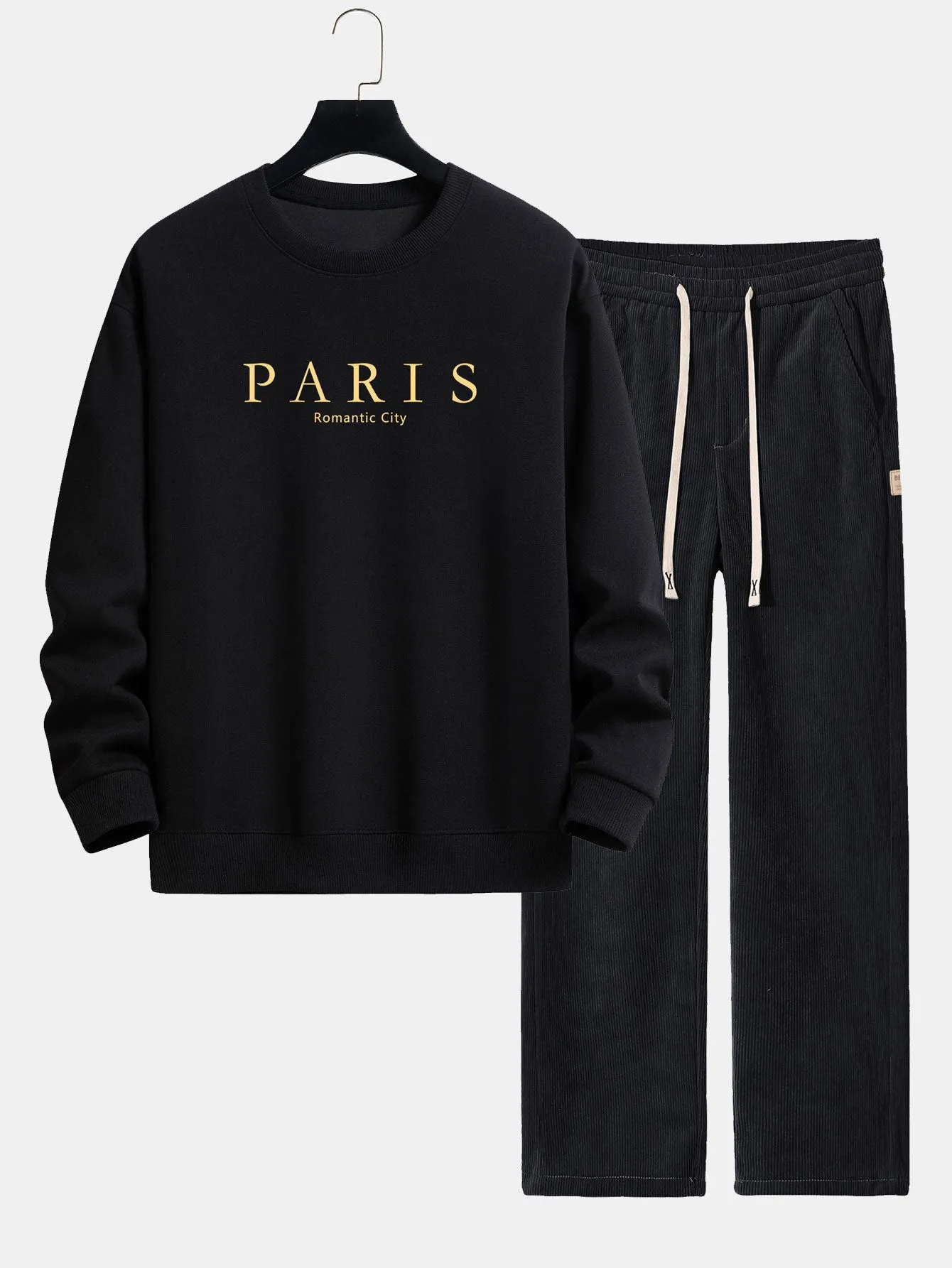 Paris Slogan Print Relax Fit Sweatshirt & Straight Leg Corduroy Pants sold by Hoooyi product image thumbnail 3