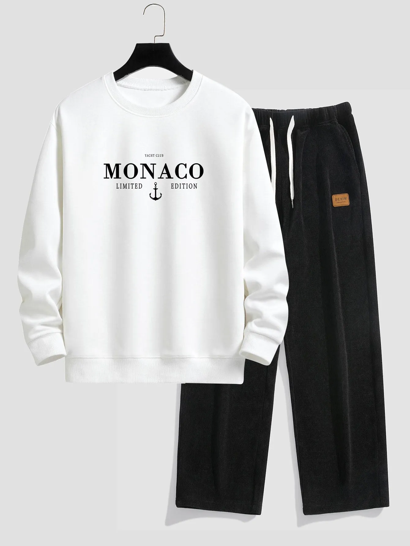 Monaco Slogan Print Relax Fit Sweatshirt & Straight Leg Corduroy Pants sold by Hoooyi product image thumbnail 2