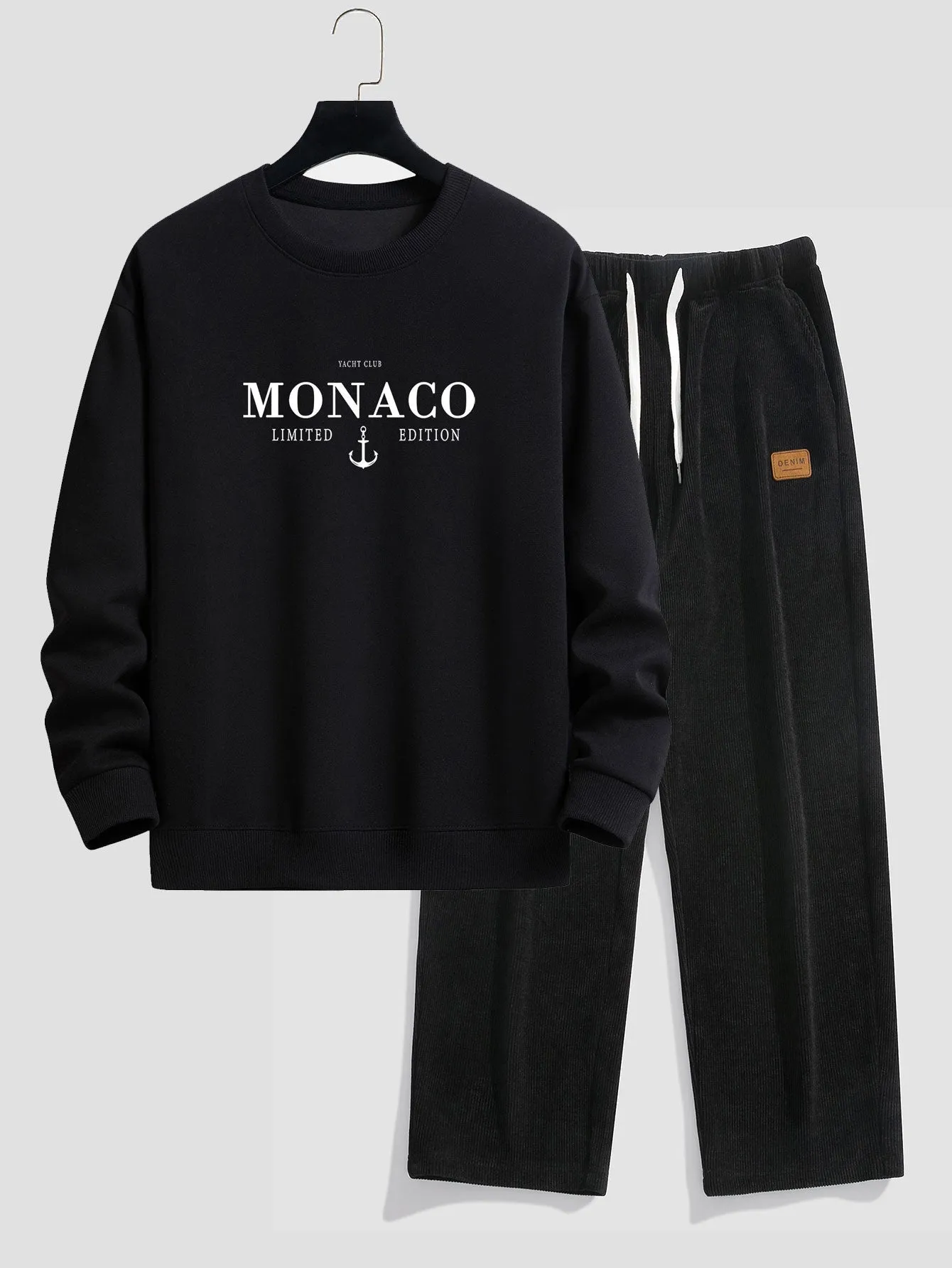 Monaco Slogan Print Relax Fit Sweatshirt & Straight Leg Corduroy Pants sold by Hoooyi product image thumbnail 3