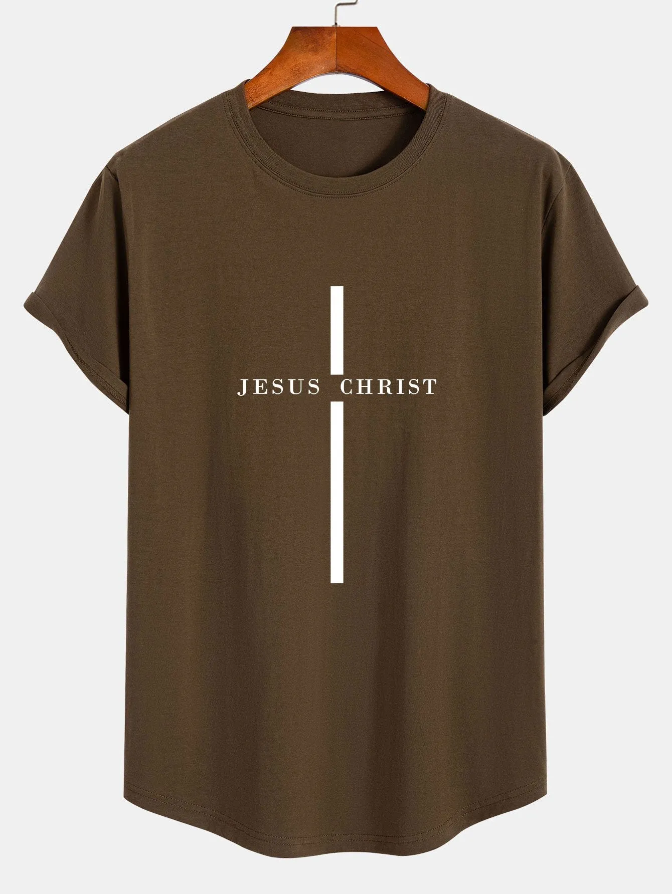 Jesus Christ Stripe Print Cotton Arc Hem T-Shirt sold by Hoooyi product image thumbnail 4
