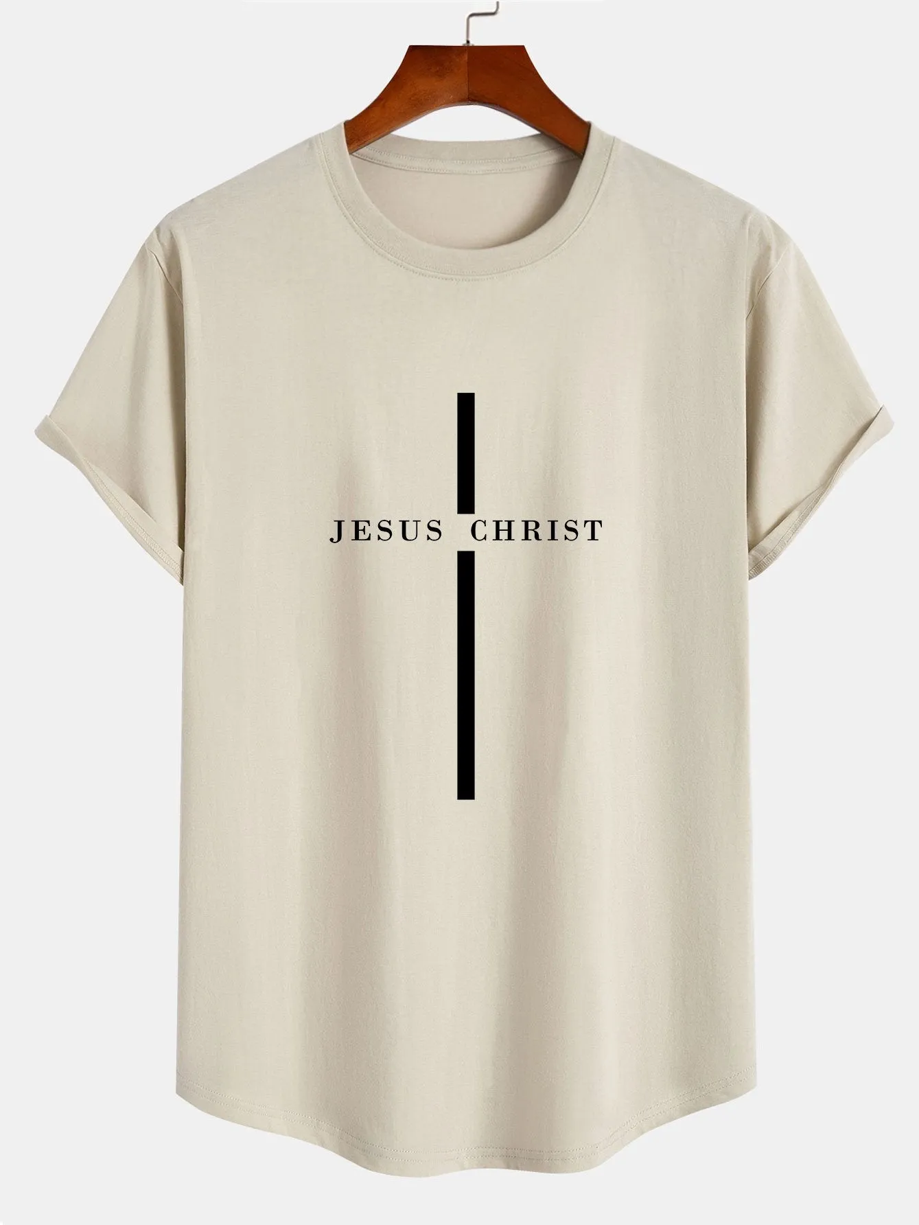 Jesus Christ Stripe Print Cotton Arc Hem T-Shirt sold by Hoooyi product image thumbnail 3