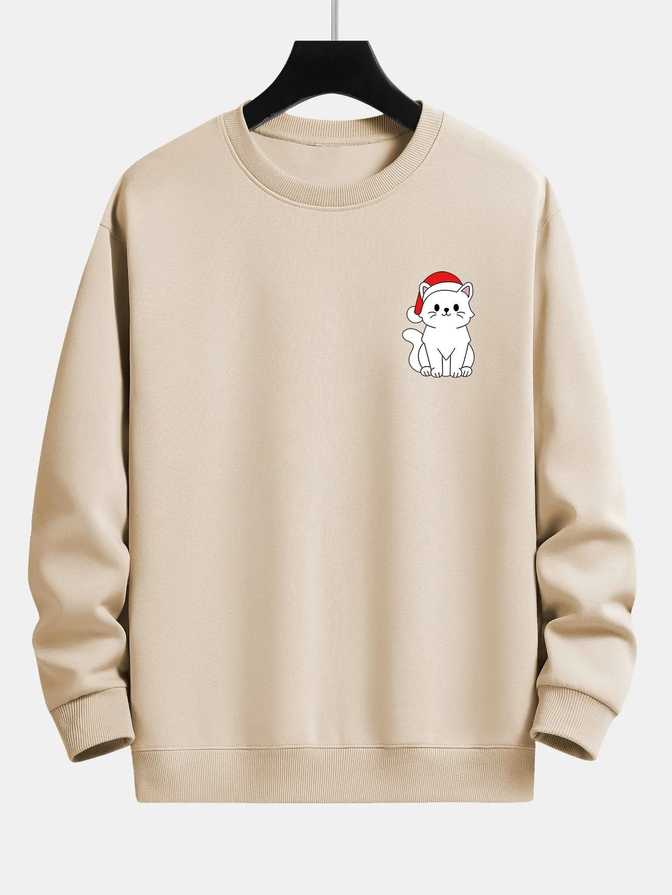 Christmas White Cat Print Relax Fit Sweatshirt sold by Hoooyi product image thumbnail 4
