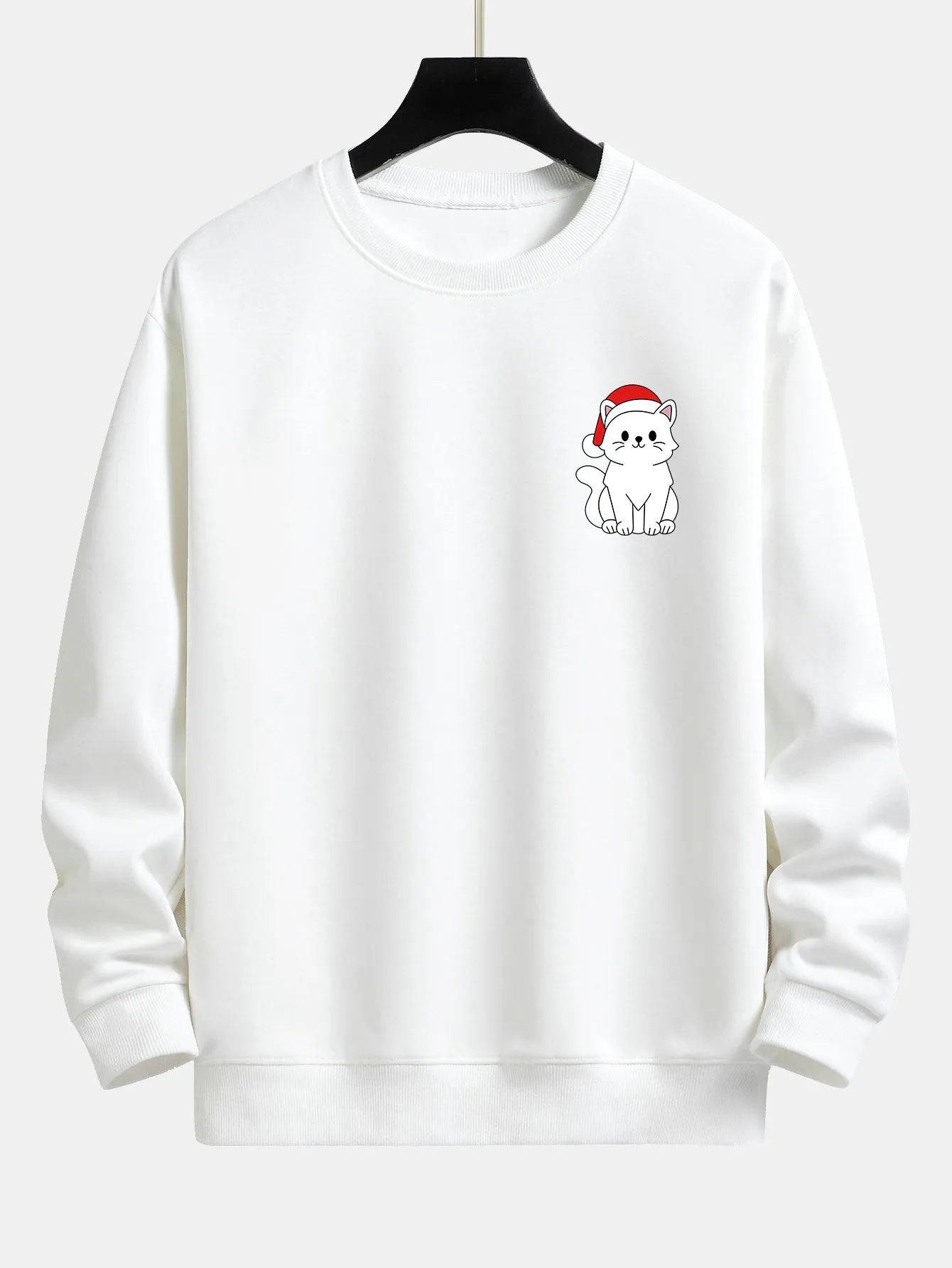 Christmas White Cat Print Relax Fit Sweatshirt sold by Hoooyi product image thumbnail 2
