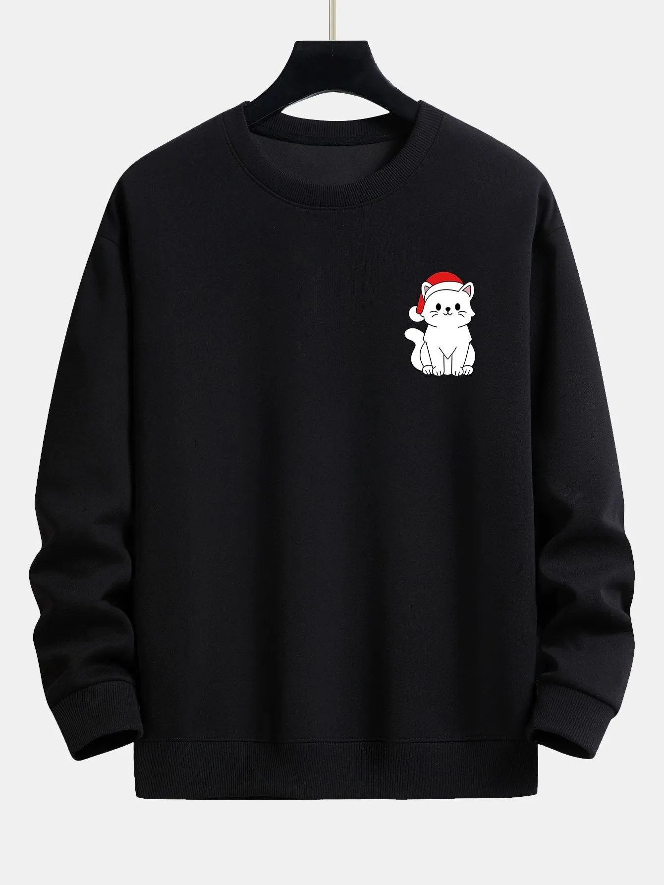 Christmas White Cat Print Relax Fit Sweatshirt sold by Hoooyi