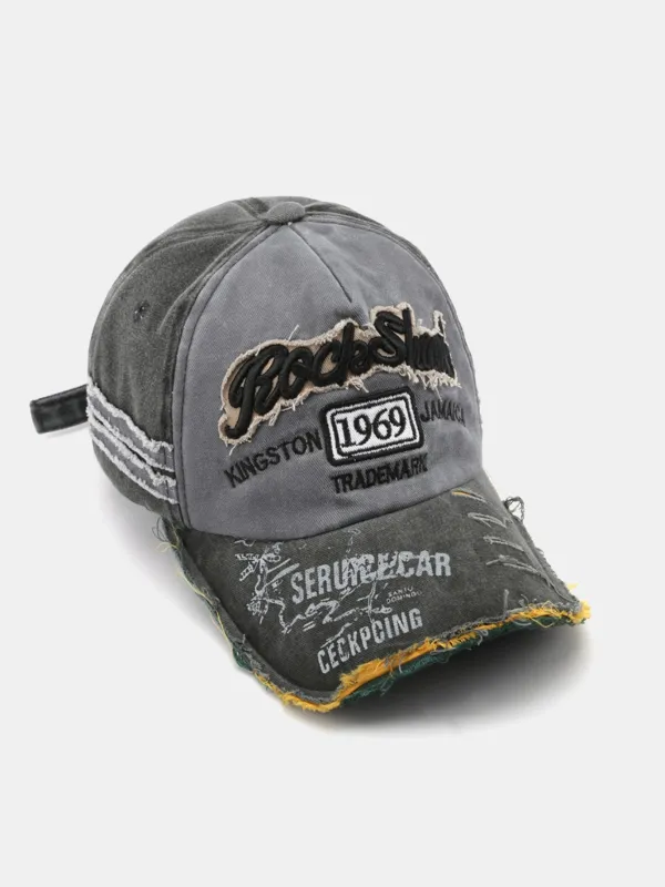 1969 Retro Washed Distressed Letter Embroidered Hole Baseball Cap sold by Hoooyi