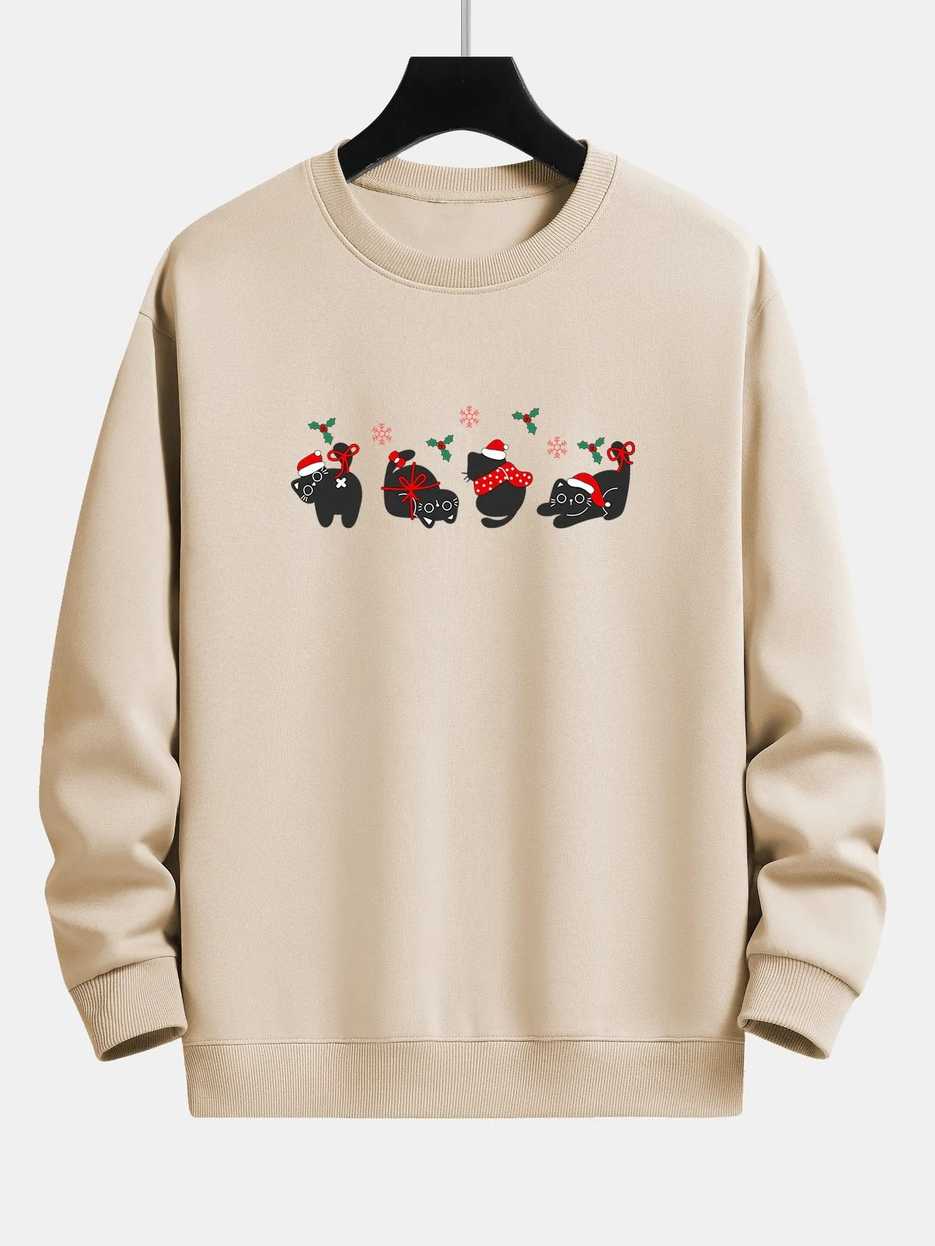 Christmas Black Cat Print Relax Fit Sweatshirt sold by Hoooyi product image thumbnail 4