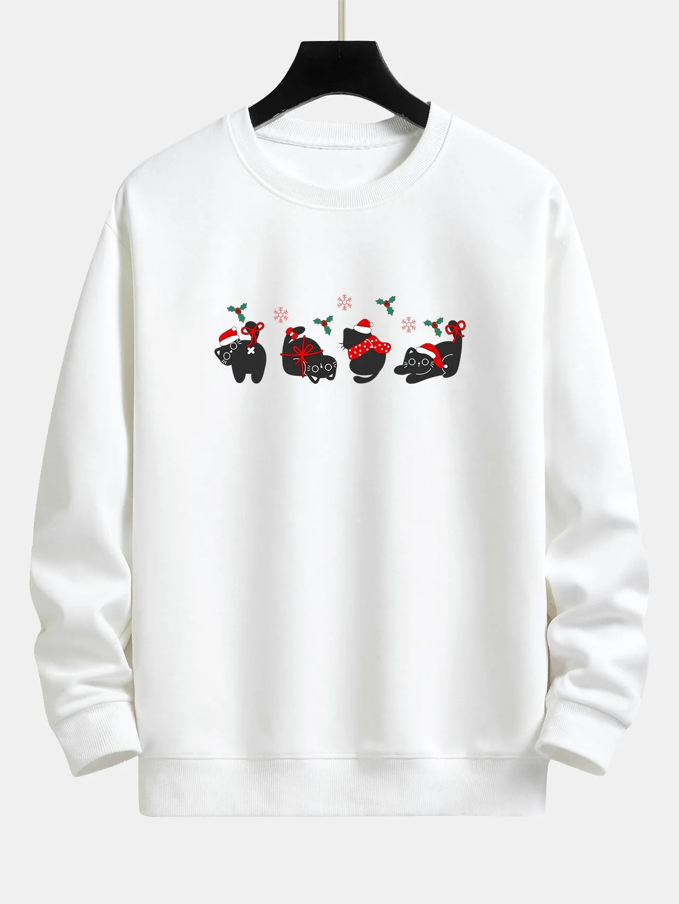 Christmas Black Cat Print Relax Fit Sweatshirt sold by Hoooyi product image thumbnail 3