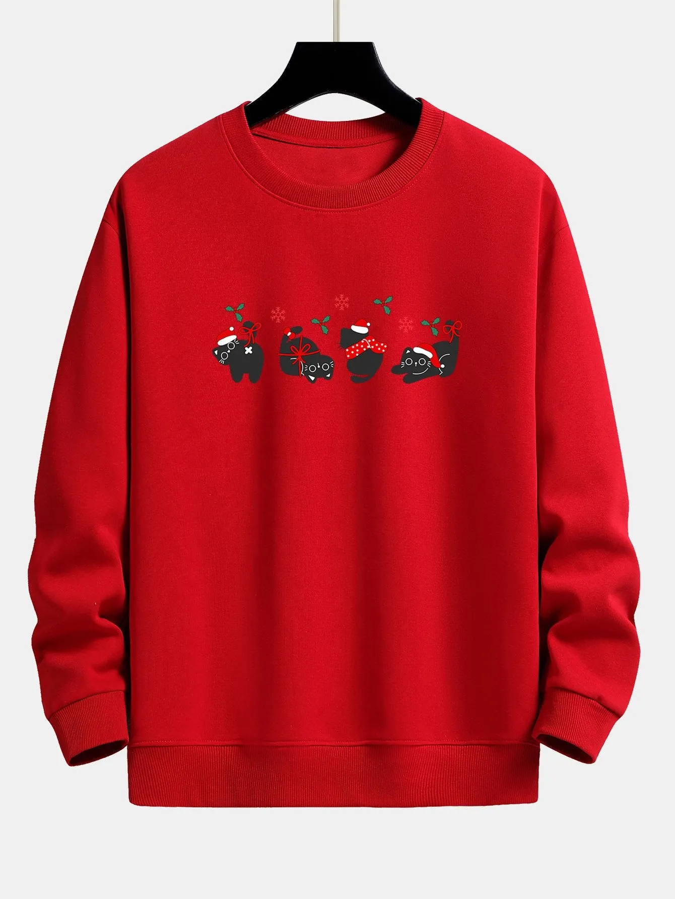Christmas Black Cat Print Relax Fit Sweatshirt sold by Hoooyi product image thumbnail 2