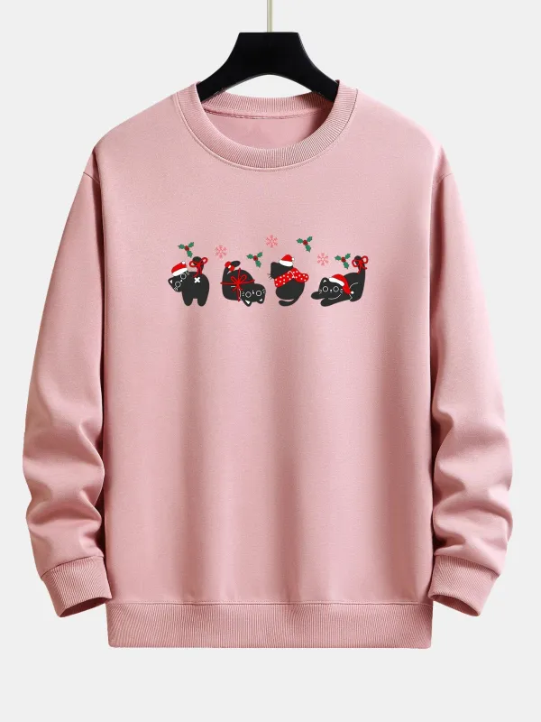 Christmas Black Cat Print Relax Fit Sweatshirt sold by Hoooyi