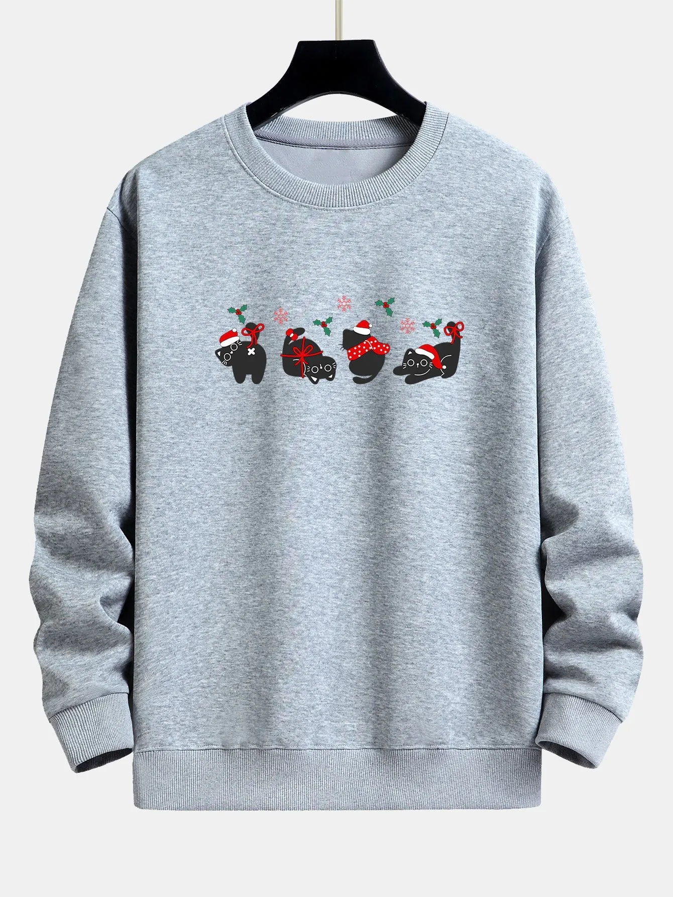 Christmas Black Cat Print Relax Fit Sweatshirt sold by Hoooyi product image thumbnail 5
