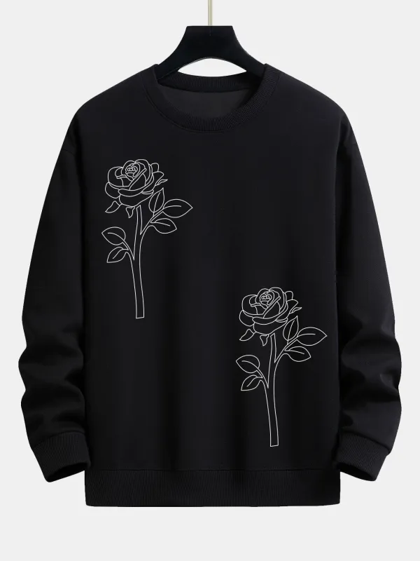 Line Rose Print Relax Fit Sweatshirt sold by Hoooyi