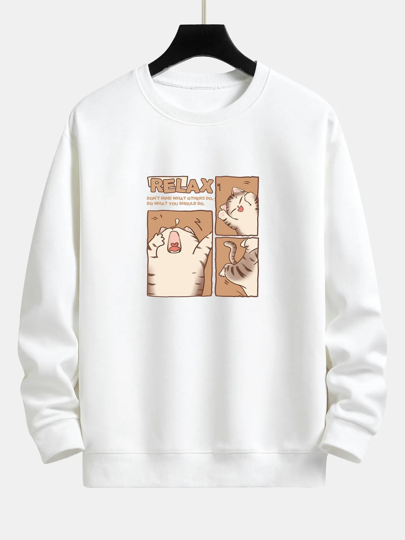 Carton Cat Print Relax Fit Sweatshirt sold by Hoooyi product image thumbnail 3