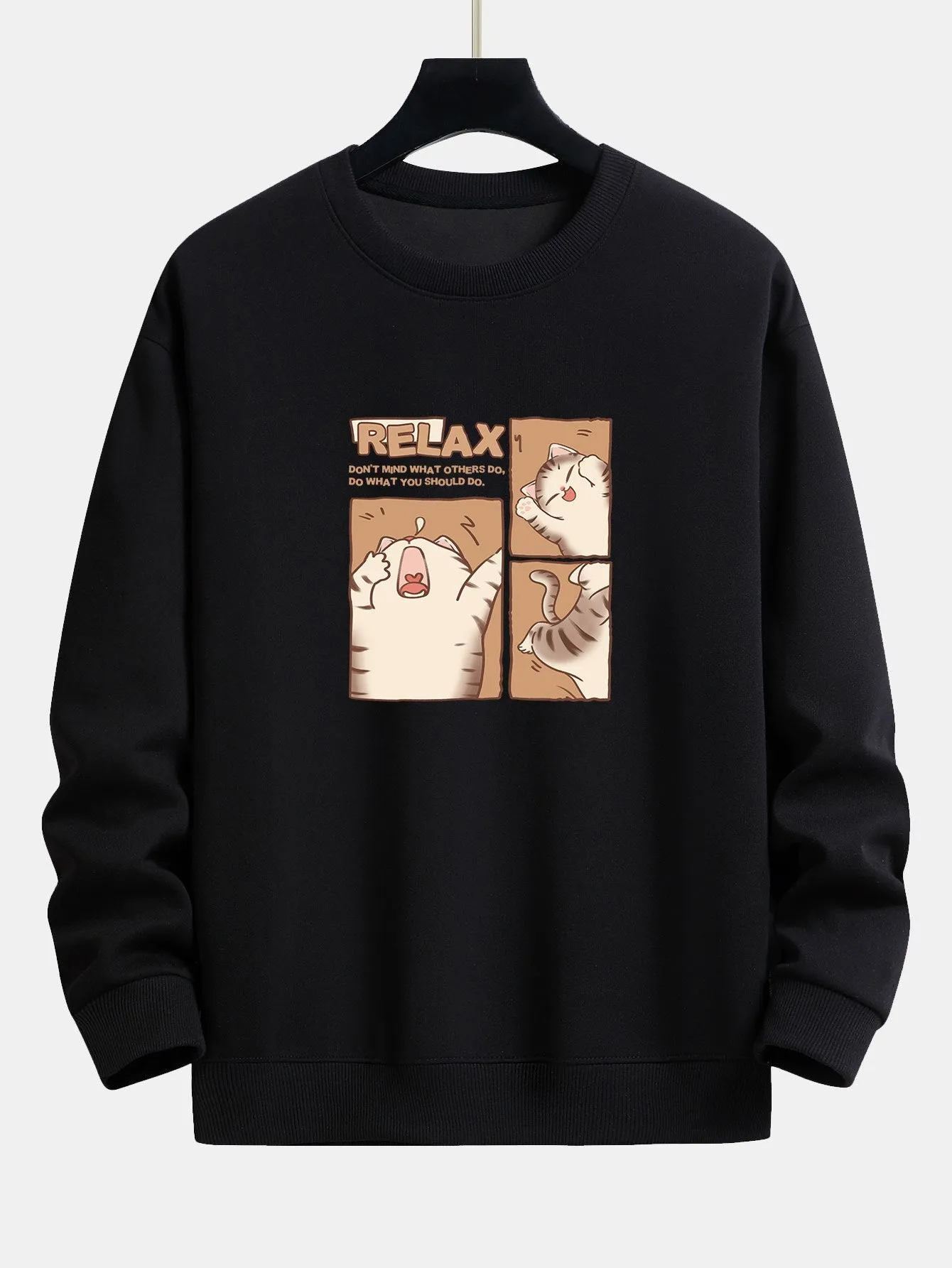 Carton Cat Print Relax Fit Sweatshirt sold by Hoooyi product image thumbnail 5