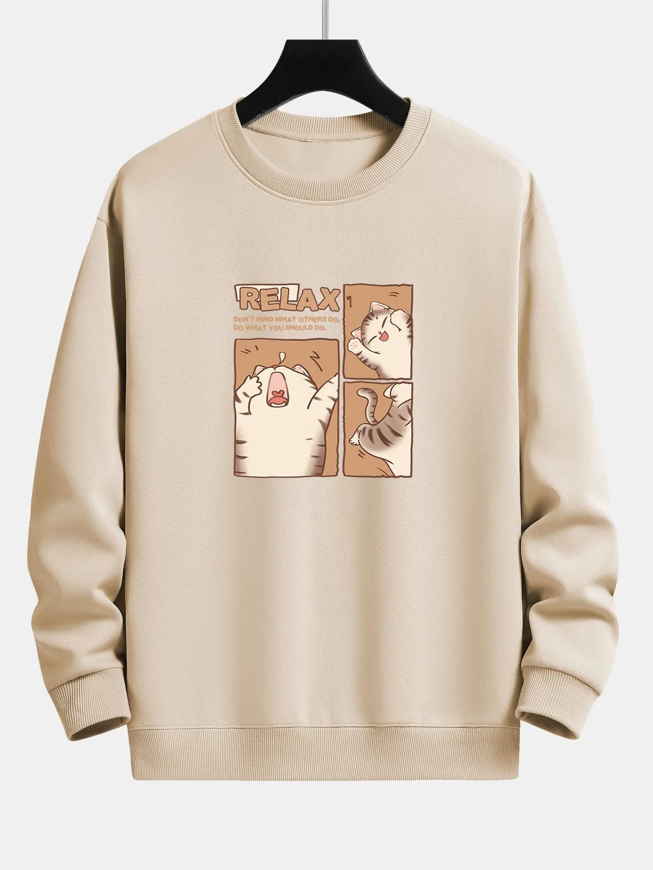 Carton Cat Print Relax Fit Sweatshirt sold by Hoooyi product image thumbnail 2