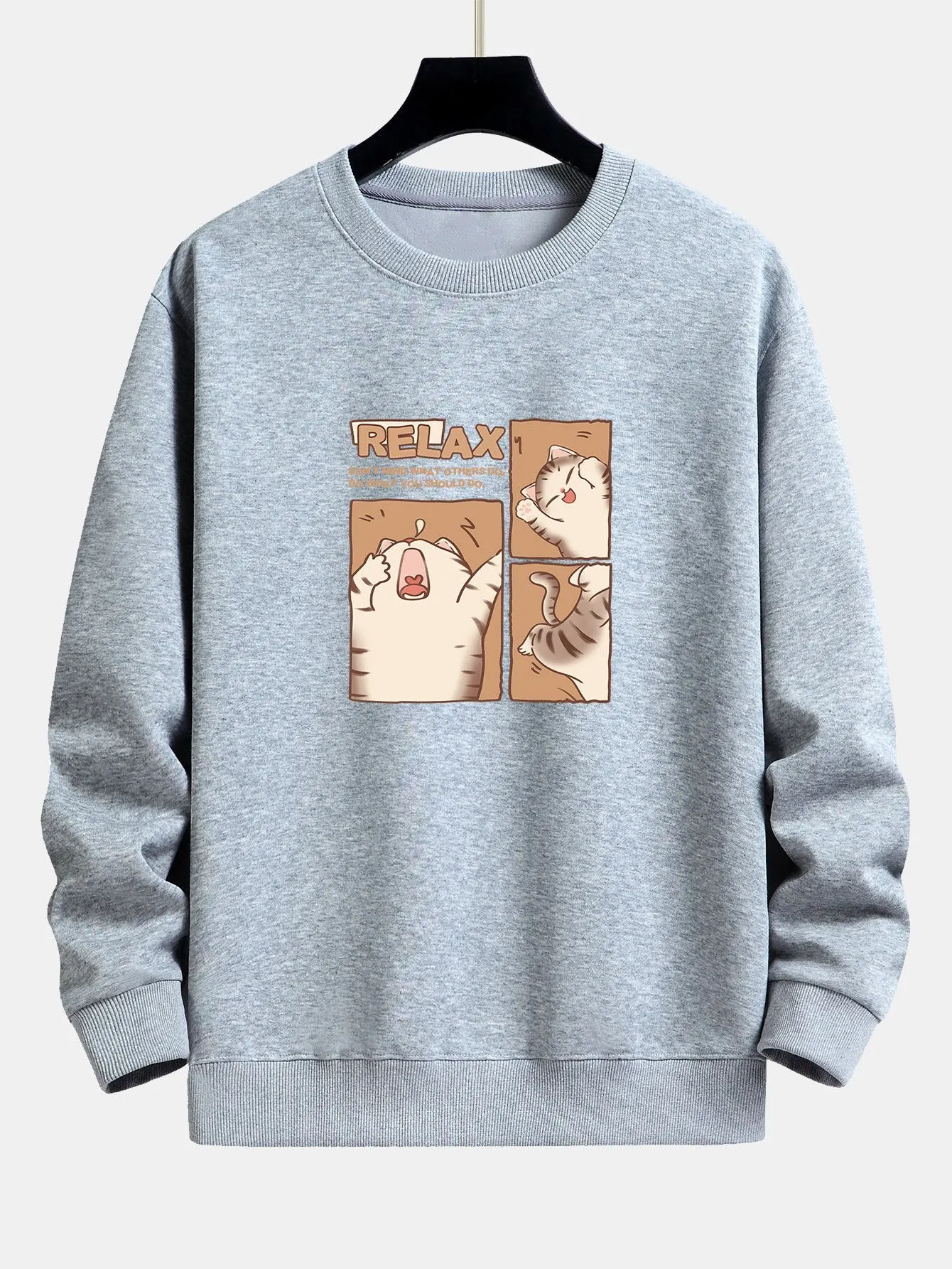Carton Cat Print Relax Fit Sweatshirt sold by Hoooyi product image thumbnail 4