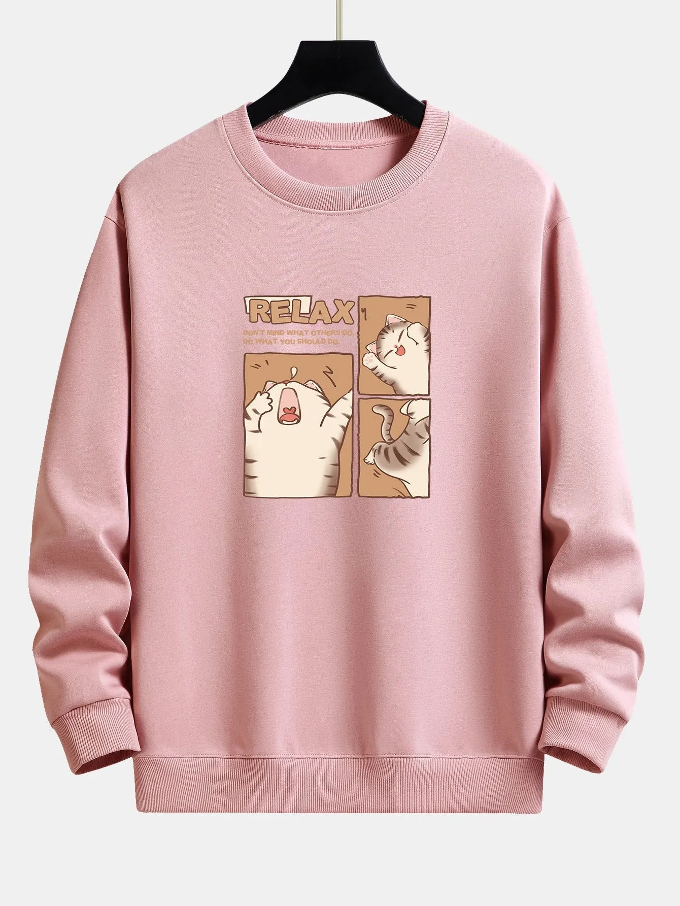Carton Cat Print Relax Fit Sweatshirt sold by Hoooyi