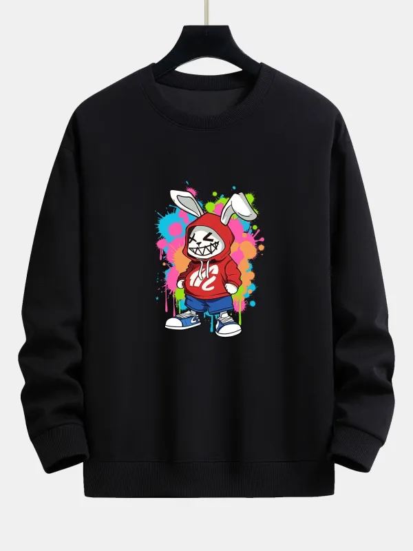 Graffiti Rabbit Print Relax Fit Sweatshirt made by Hoooyi