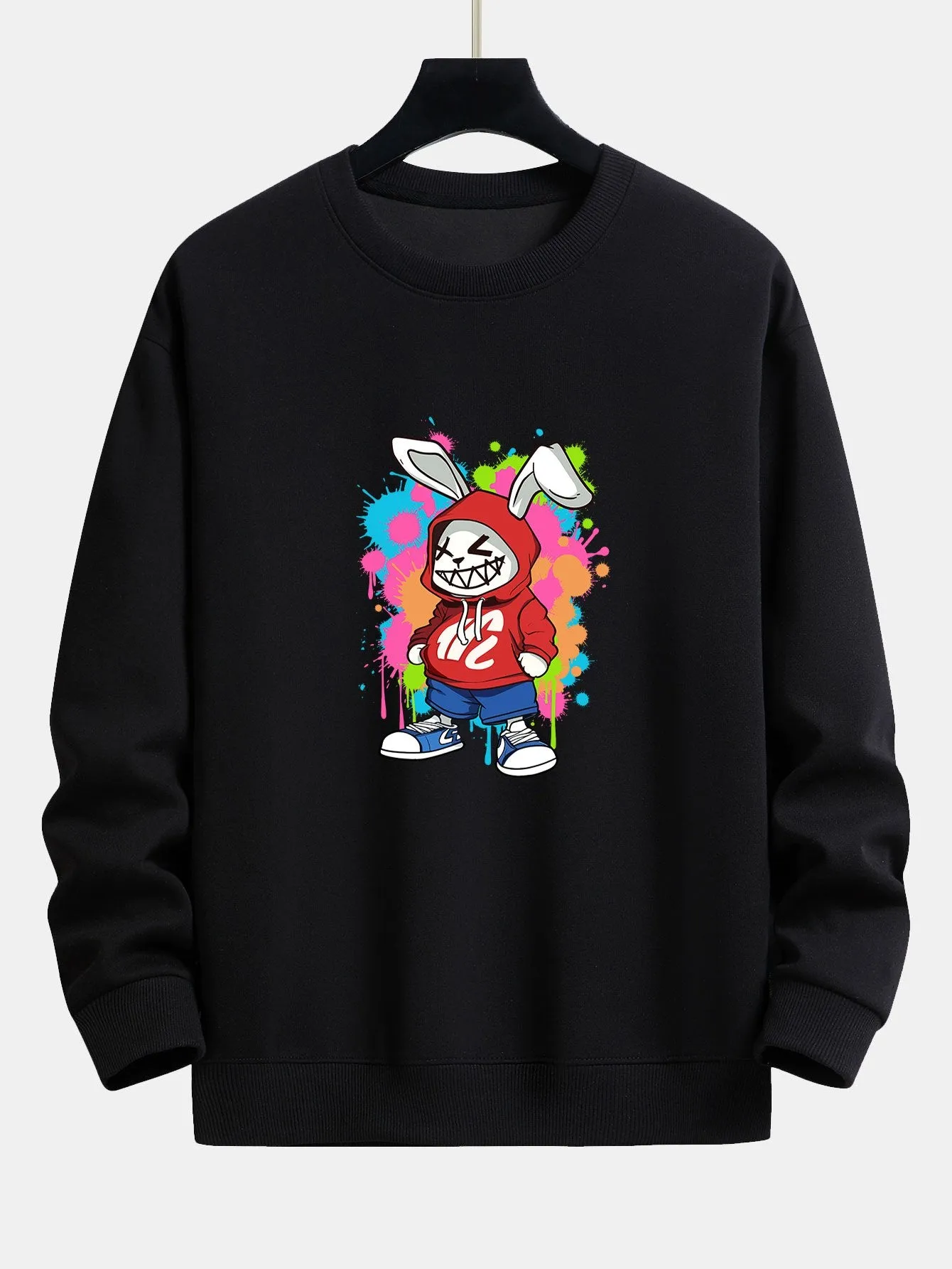 Graffiti Rabbit Print Relax Fit Sweatshirt sold by Hoooyi