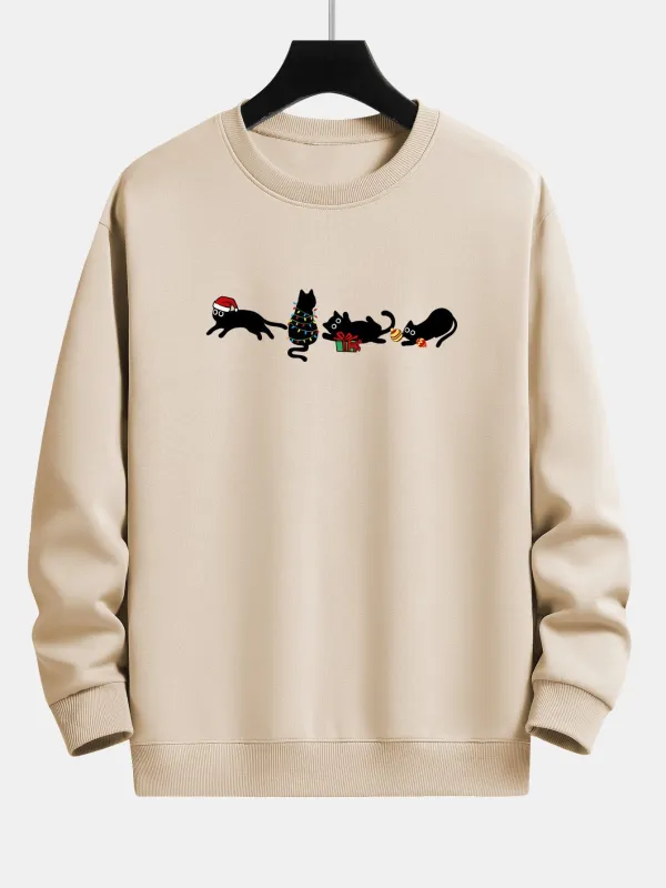 Christmas Black Cat Print Relax Fit Sweatshirt sold by Hoooyi