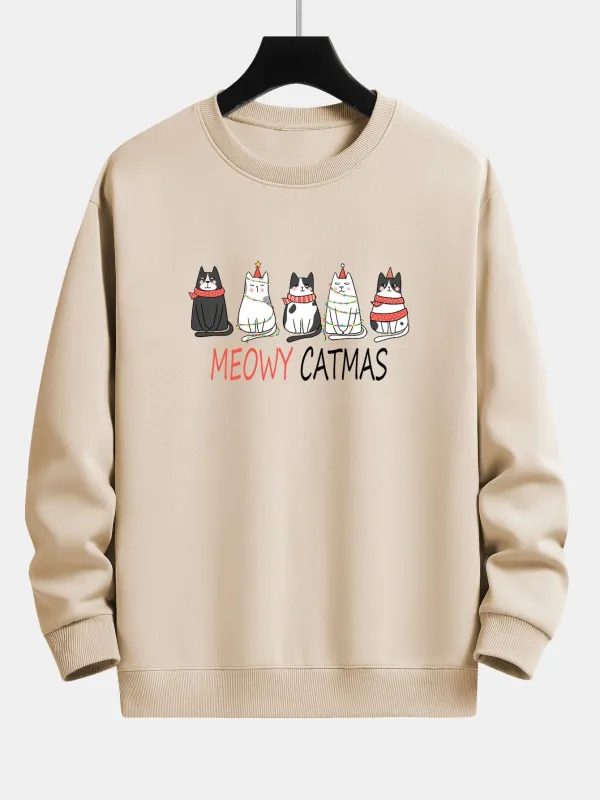 Christmas Cat Friend Print Relax Fit Sweatshirt made by Hoooyi