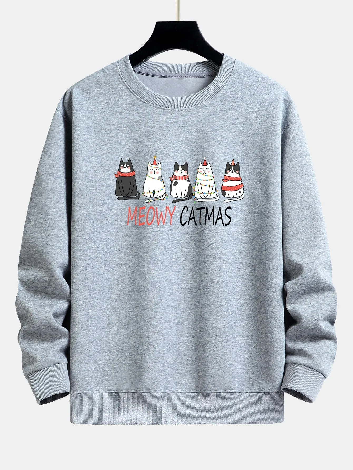 Christmas Cat Friend Print Relax Fit Sweatshirt sold by Hoooyi product image thumbnail 4