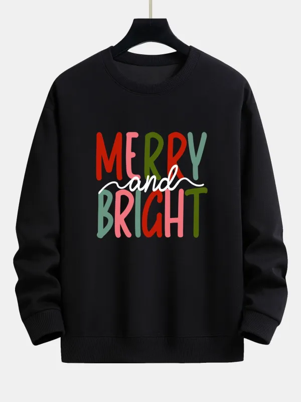 Merry And Bright Print Relax Fit Sweatshirt sold by Hoooyi