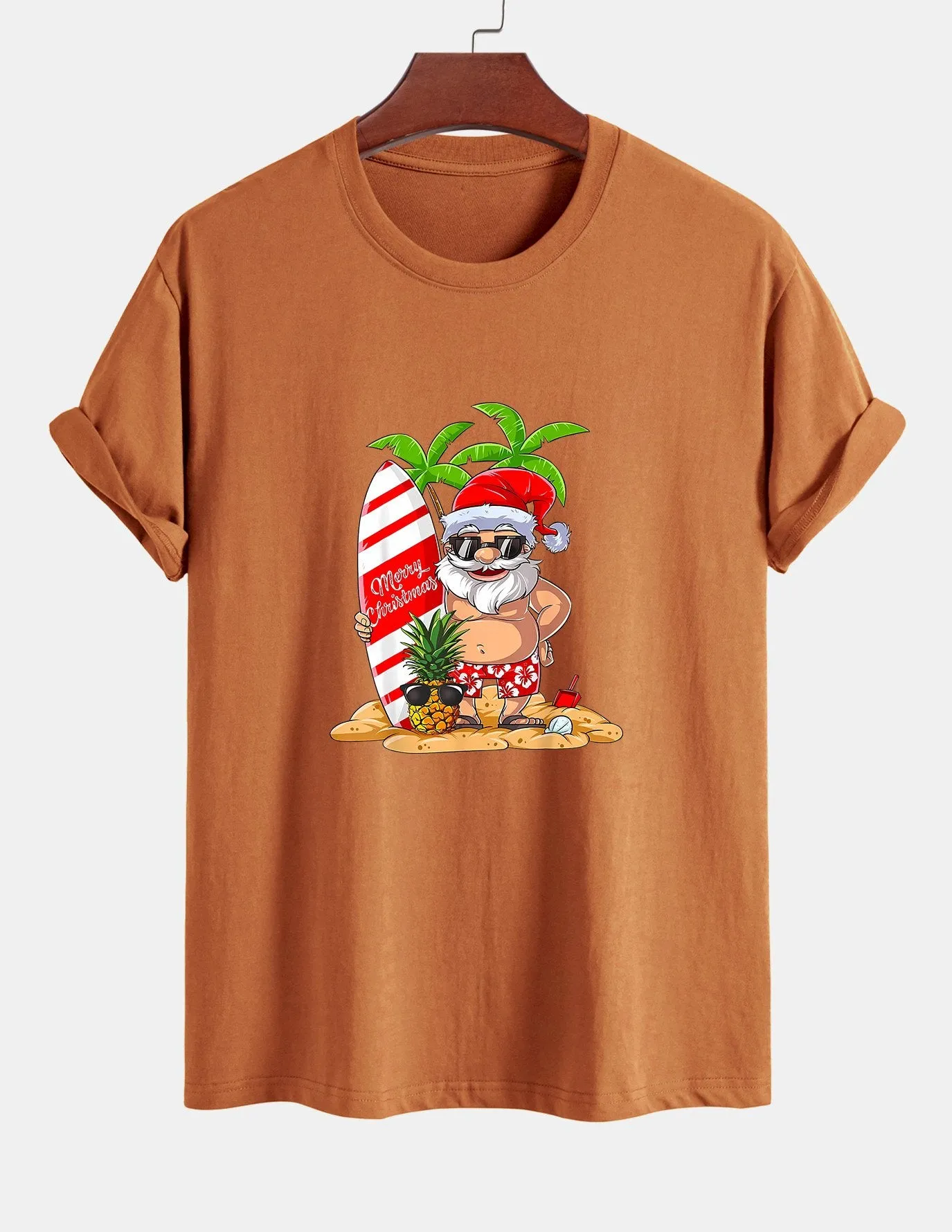 Regular Fit Summer Beach Santa Print Cotton T-Shirt sold by Hoooyi product image thumbnail 4