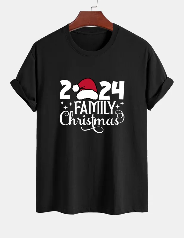 Regular Fit Family Christmas 2024 Print Cotton T-Shirt sold by Hoooyi