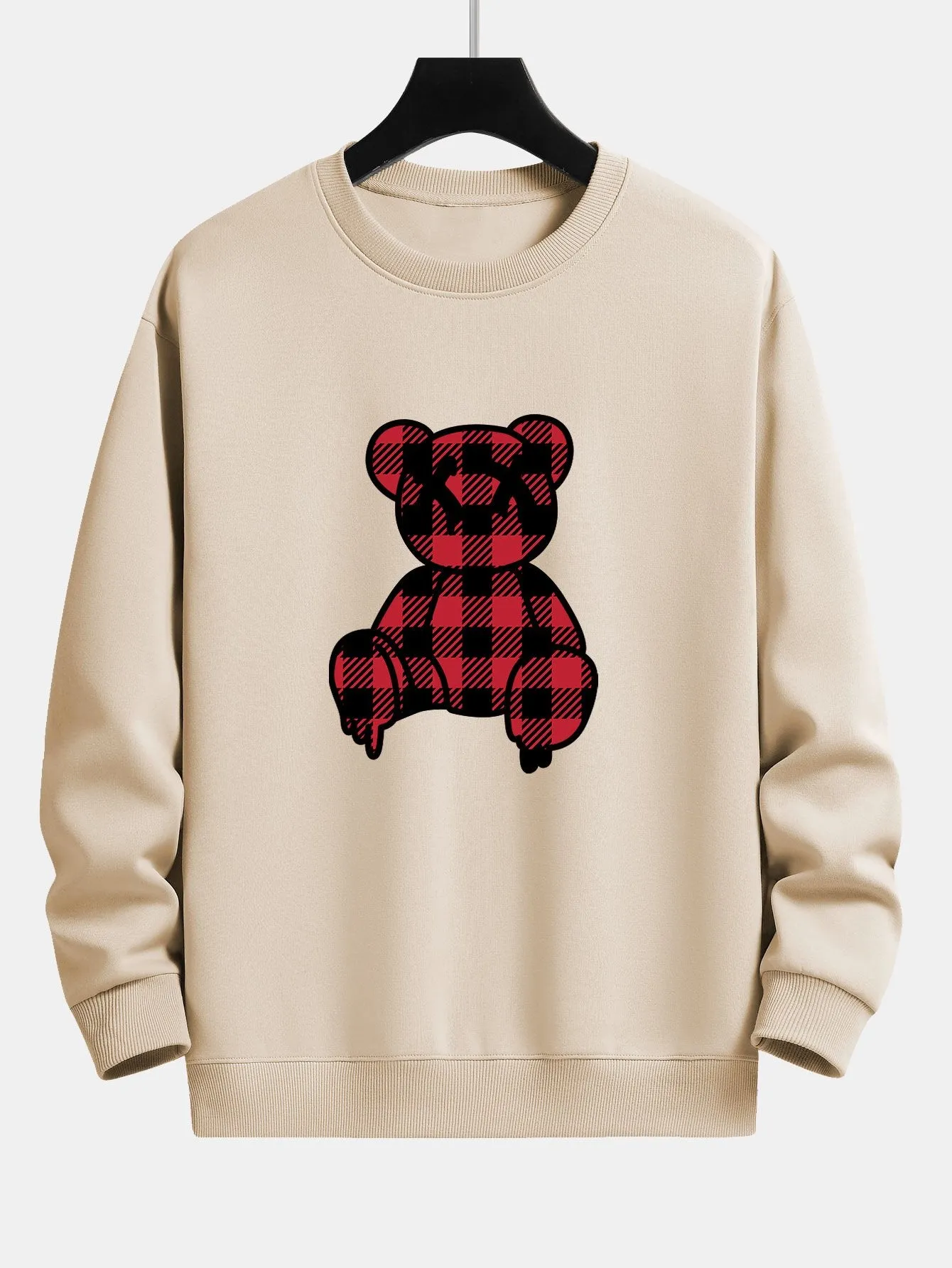 Red Checkered Bear Print Relax Fit Sweatshirt sold by Hoooyi