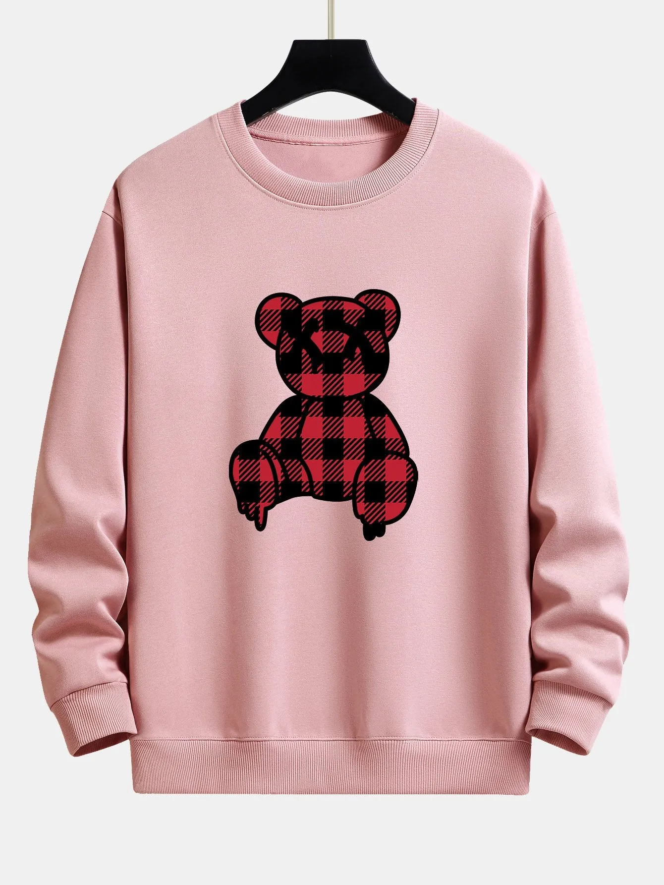 Red Checkered Bear Print Relax Fit Sweatshirt sold by Hoooyi product image thumbnail 5