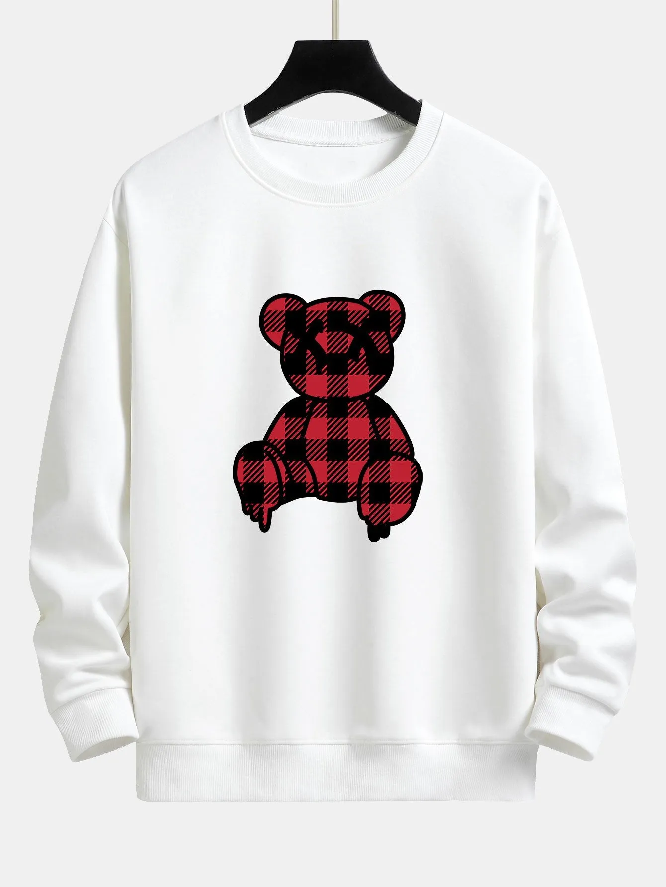 Red Checkered Bear Print Relax Fit Sweatshirt sold by Hoooyi product image thumbnail 2