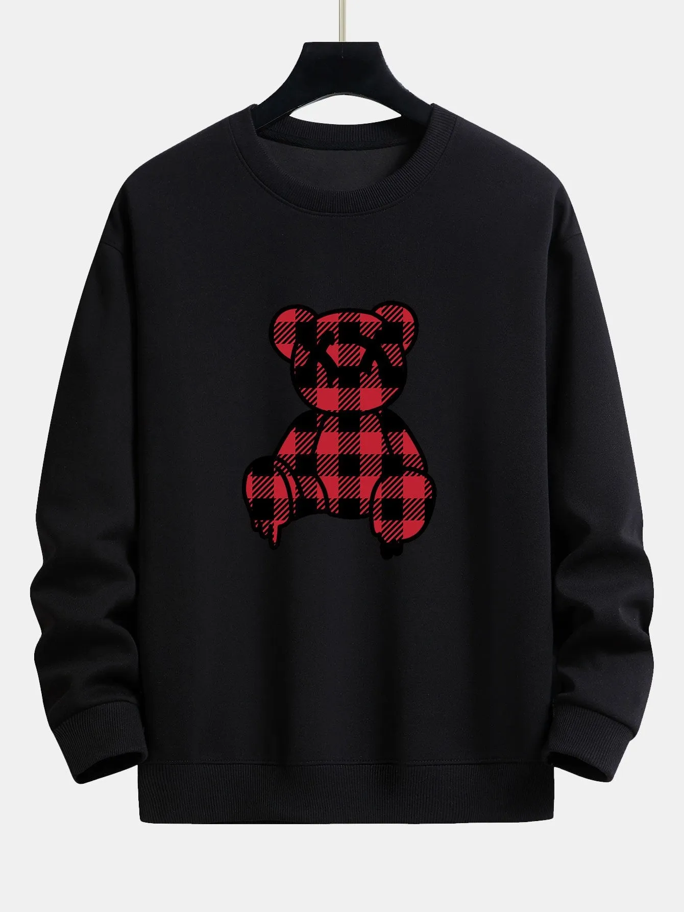 Red Checkered Bear Print Relax Fit Sweatshirt sold by Hoooyi product image thumbnail 3
