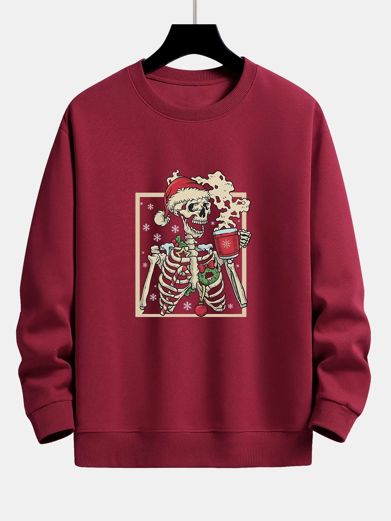 Christmas Skeleton Drinking Coffee Print Relax Fit Sweatshirt sold by Hoooyi product image thumbnail 3