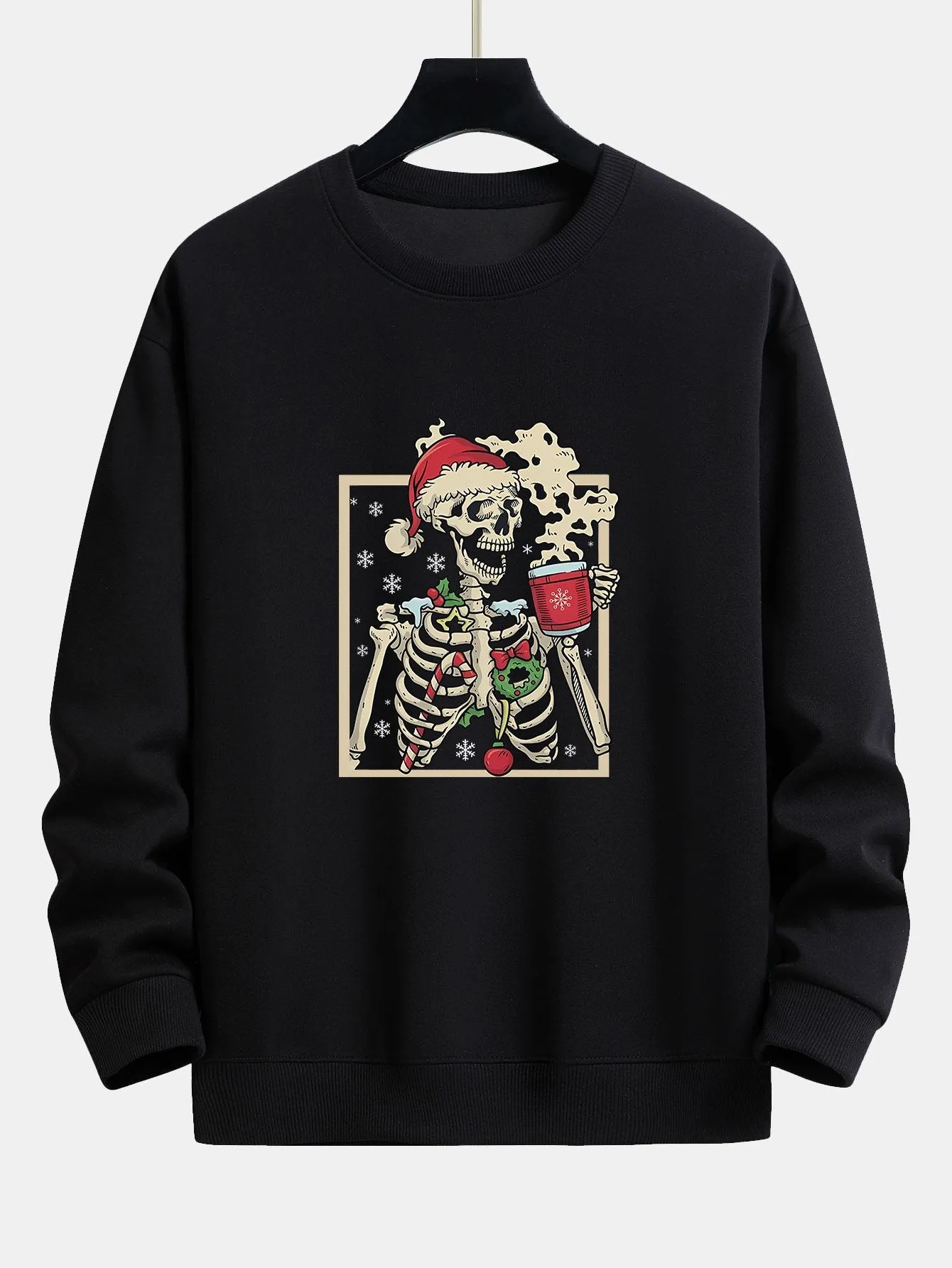 Christmas Skeleton Drinking Coffee Print Relax Fit Sweatshirt sold by Hoooyi product image thumbnail 2