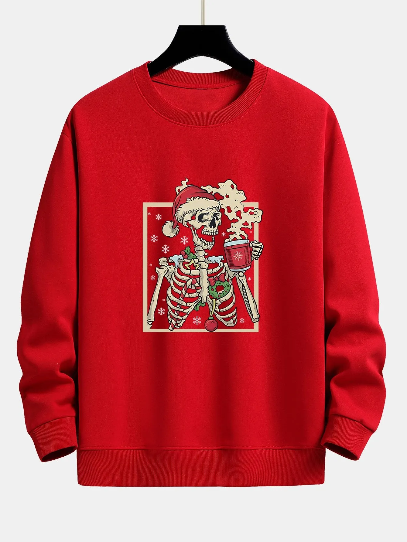 Christmas Skeleton Drinking Coffee Print Relax Fit Sweatshirt sold by Hoooyi product image thumbnail 4